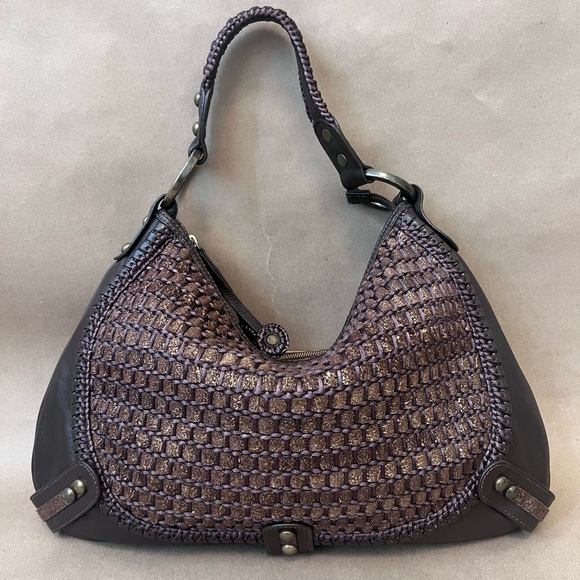 Isabella Fiore Braided Brown Leather Hobo Bag Studded Beautiful Very Good Cond - Picture 4 of 11